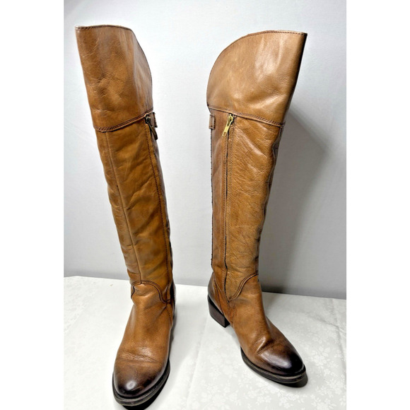 Vince Camuto Shoes - Women’s Vince Camuto Bilco Tall Boot Sz 7.5 Brown Leather Studded Side Zip